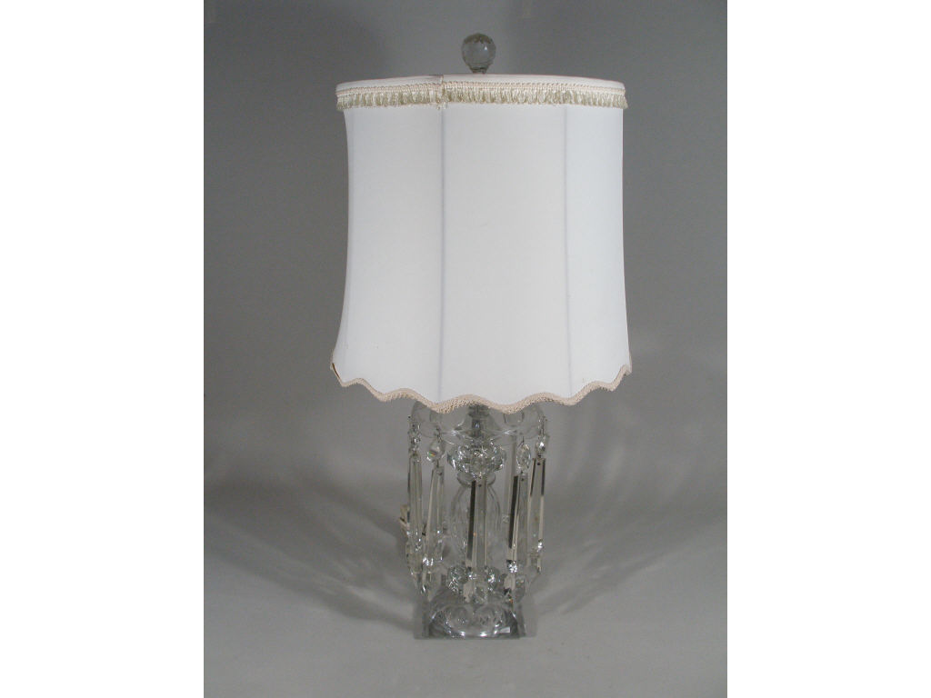 Appraisal: Cut Crystal Drop Prism Table Lamp inverted cup w ten