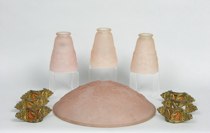 Appraisal: Muller Pink Deco Shade with Three Little Matching Shades Very