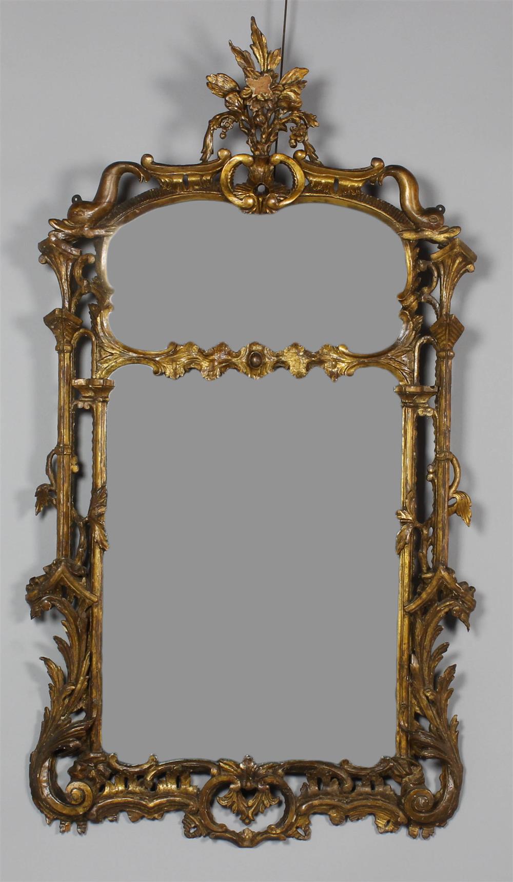 Appraisal: GEORGE III CARVED GILTWOOD MIRROR the carved Chippendale style frame