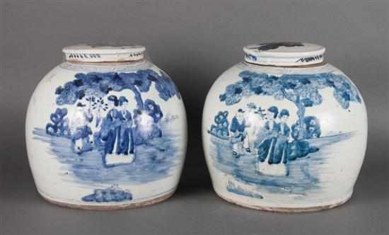 Appraisal: Pair of Chinese Export blue and white porcelain ginger jars