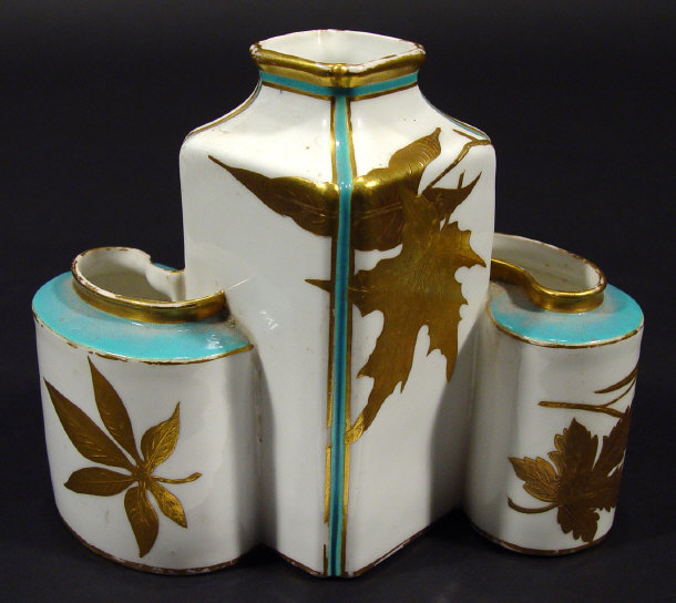 Appraisal: Royal Worcester three divisional spill vase gilded with leaves onto