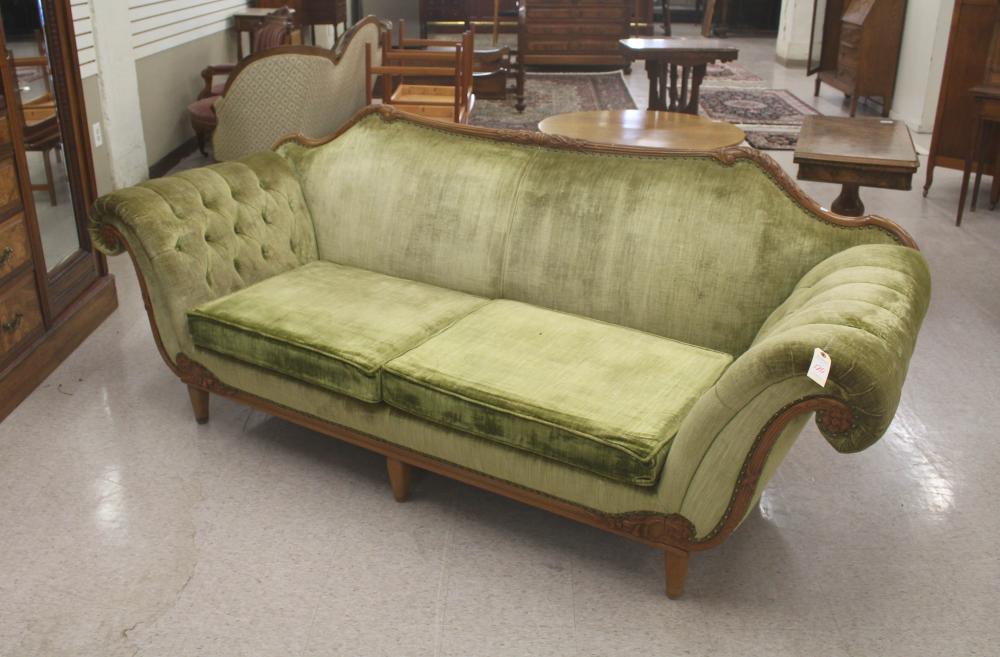 Appraisal: FEDERAL STYLE SCROLL-ARM SOFA American mid- th century with carved