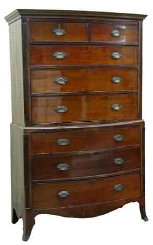 Appraisal: Circa George III English mahogany bow-front chest on chest good