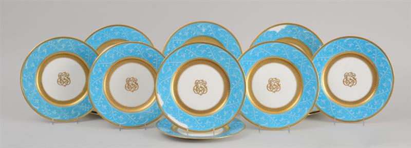 Appraisal: Set of Sixteen Monogrammed Minton's Service Plates Each with gilt