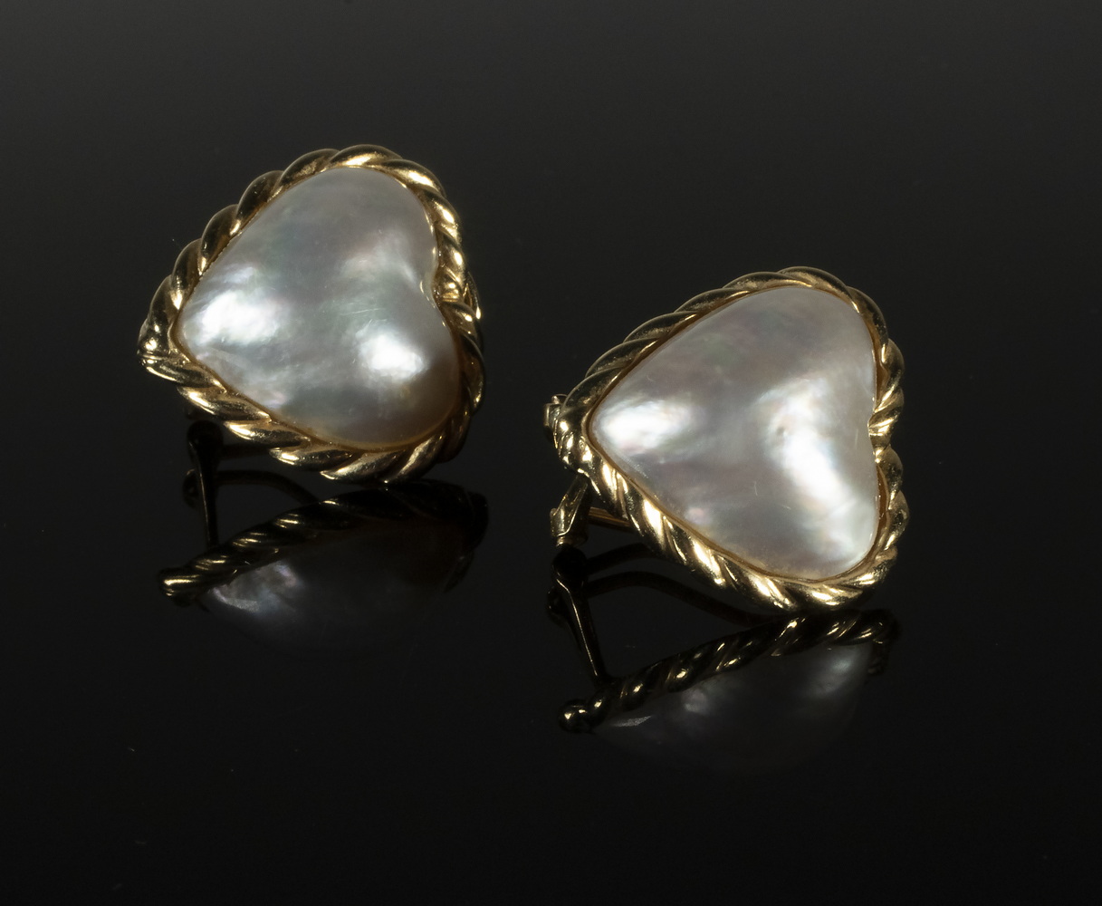 Appraisal: PR HEART SHAPED PEARL EARRINGS Pair of K Yellow Gold