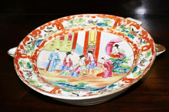 Appraisal: Chinese Export Mandarin hot water dish circa dragon border alternating