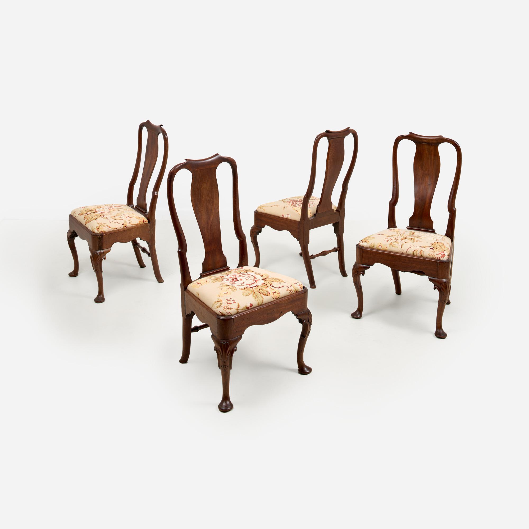 Appraisal: FOUR QUEEN ANNE PERIOD WALNUT DINING CHAIRS A fine set