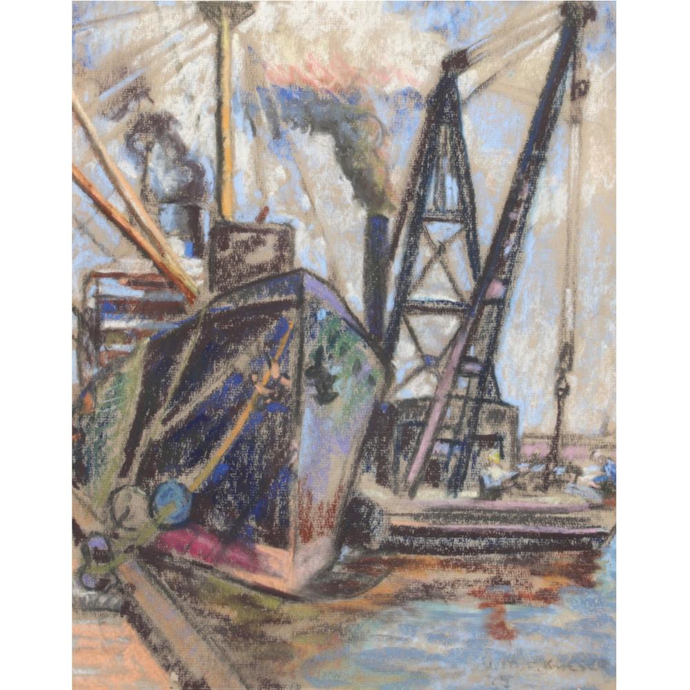 Appraisal: WILLIAM FREDERICK KAESER INDIANA - INDUSTRIAL HARBOR SCENE OIL PASTEL