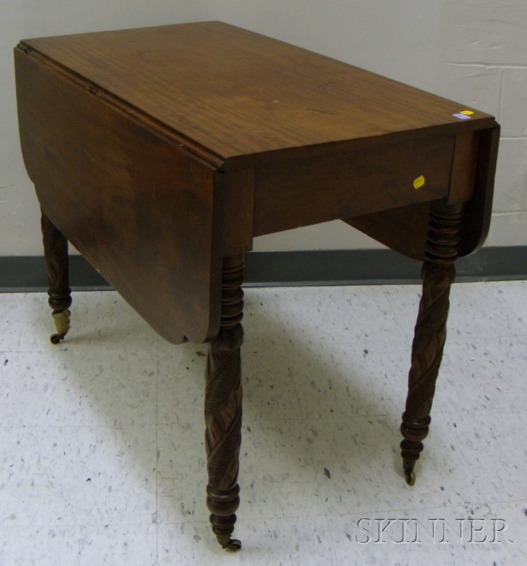 Appraisal: Classical Carved Mahogany Drop-leaf Table ht lg wd leaf wd