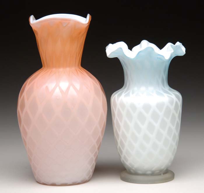 Appraisal: TWO SATIN GLASS VASES Apricot color shading to white d