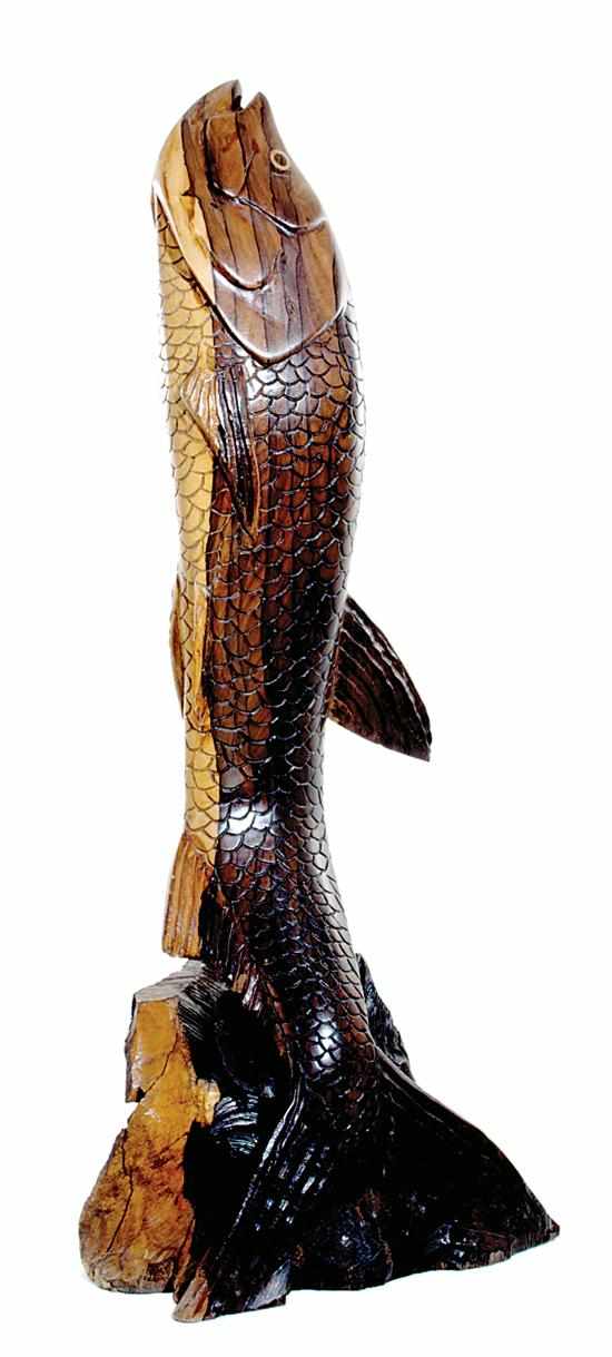 Appraisal: Carved wood fish exotic hardwood carving of a surfacing tarpon