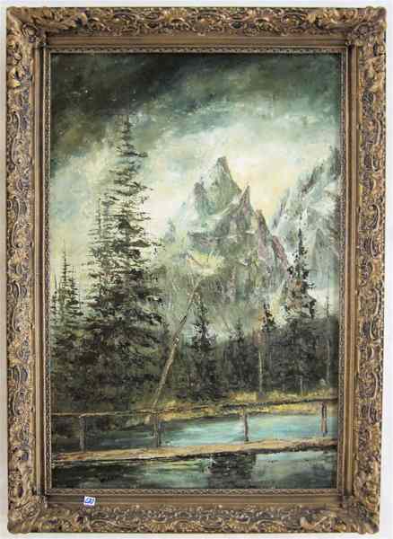 Appraisal: WILLY GISIN OIL ON MASONITE Swiss born Mountain landscape with