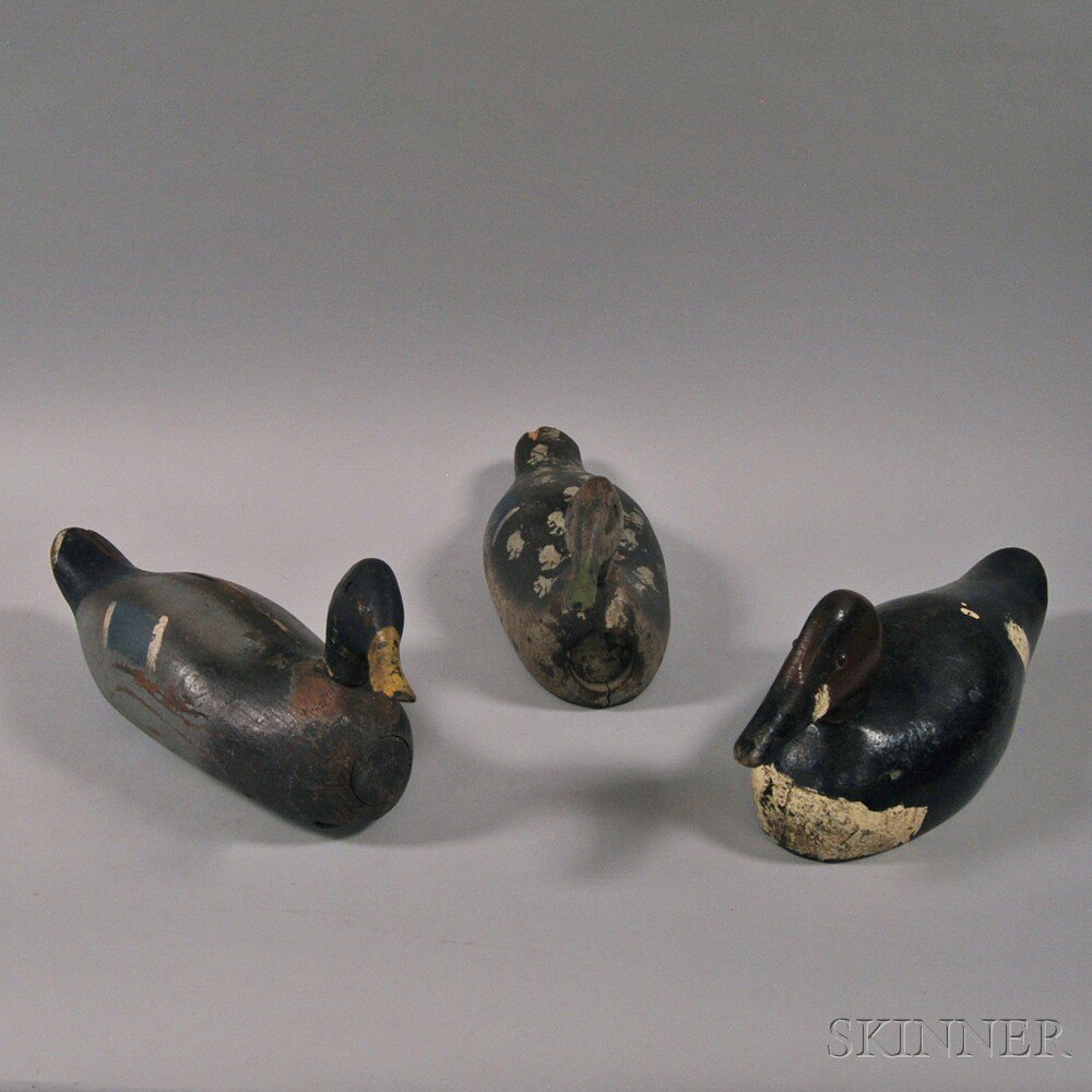 Appraisal: Three Painted Waterfowl Decoys America early th century imperfections ht