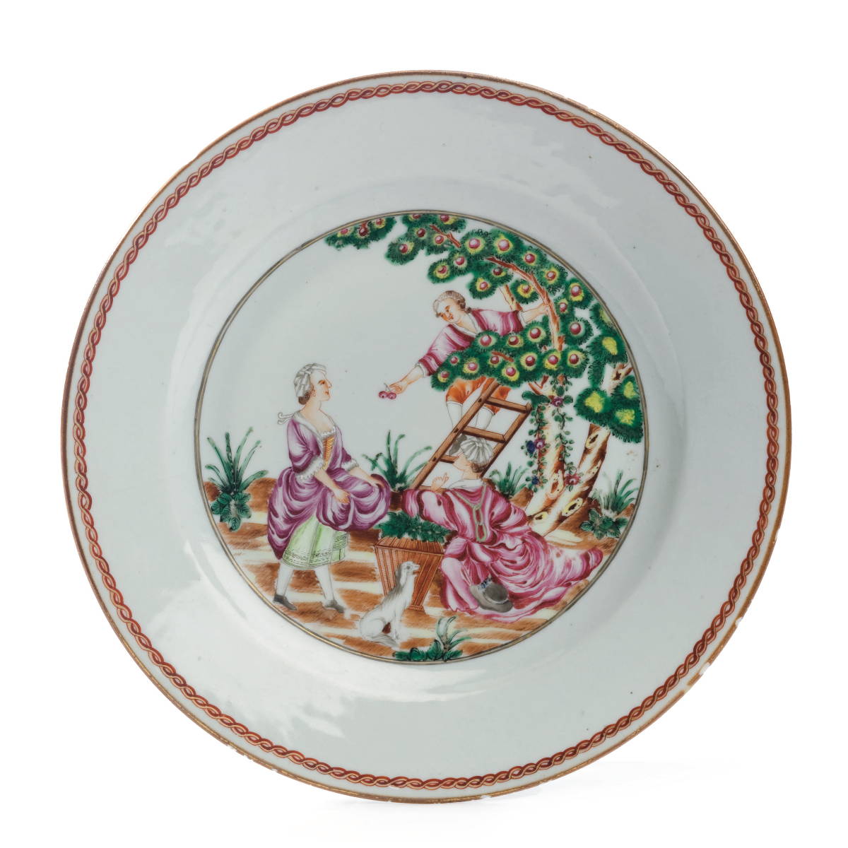 Appraisal: CHINESE EXPORT PORCELAIN 'CHERRY PICKERS' PLATE CIRCA Diameter inches