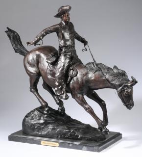 Appraisal: Bronze sculpture 'Arizona Cowboy' after Remington Bronze sculpture after Frederick