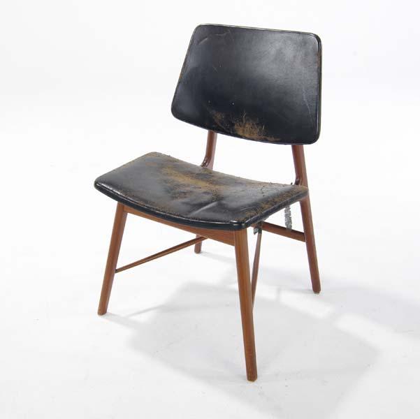 Appraisal: SCANDINAVIAN Teak side chair with black leather upholstery x x