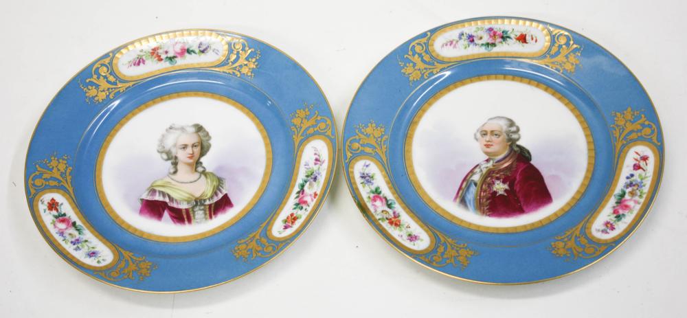 Appraisal: PAIR SEVRES PORCELAIN PORTRAIT PLATES hand painted parcel-gilt porcelain portrait