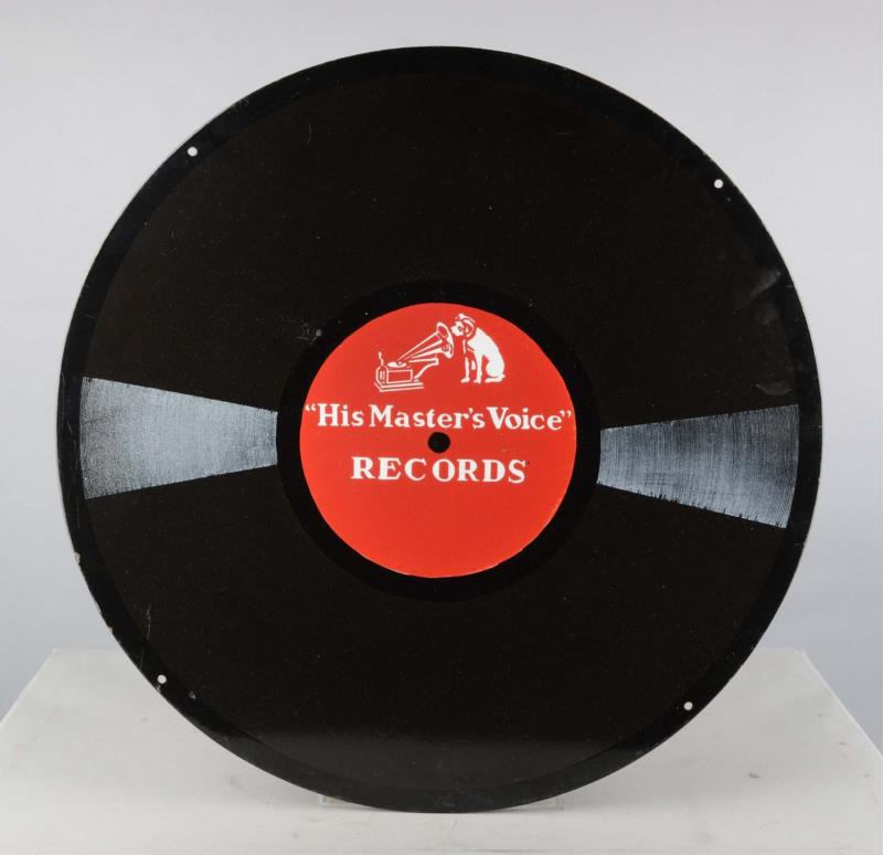 Appraisal: His Master's Voice Round Porcelain Sign This single sided record-shaped