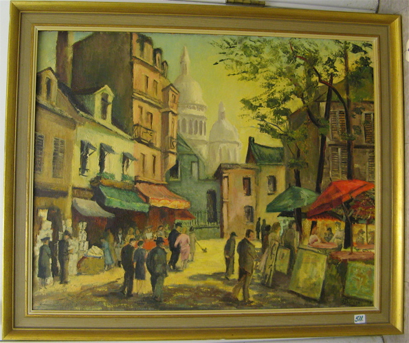 Appraisal: OLAF THORSEN OIL ON PANEL Norwegian th century Scandinavian street