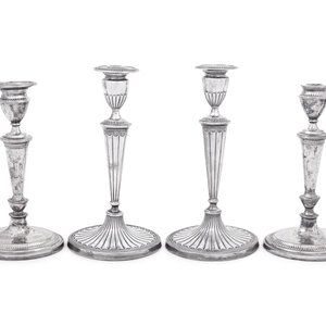 Appraisal: Two Pairs of English Silver-Plate Candlesticks th Century one pair