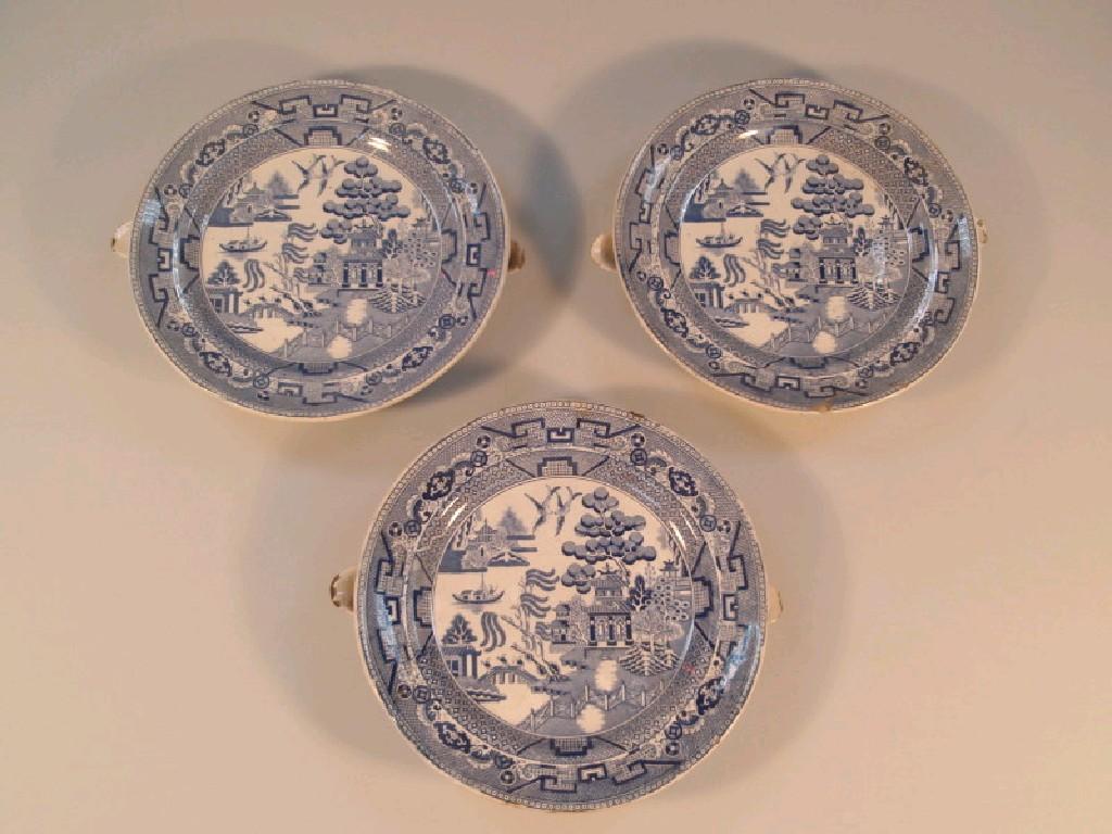 Appraisal: Three Victorian Willow pattern warming plates