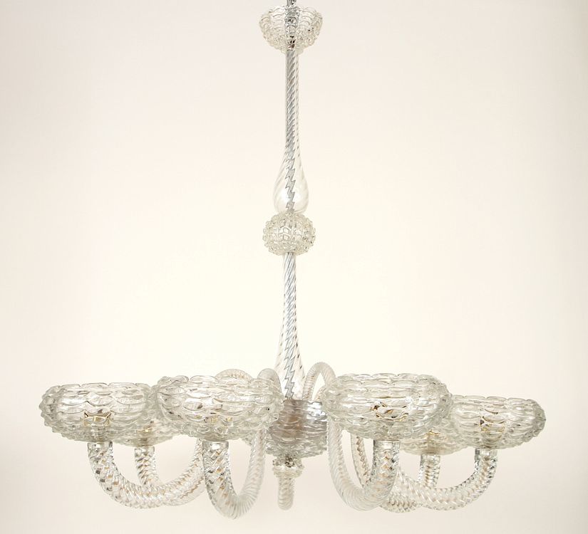 Appraisal: MURANO THREADED BLOWN GLASS -ARM CHANDELIER An outstanding large Murano