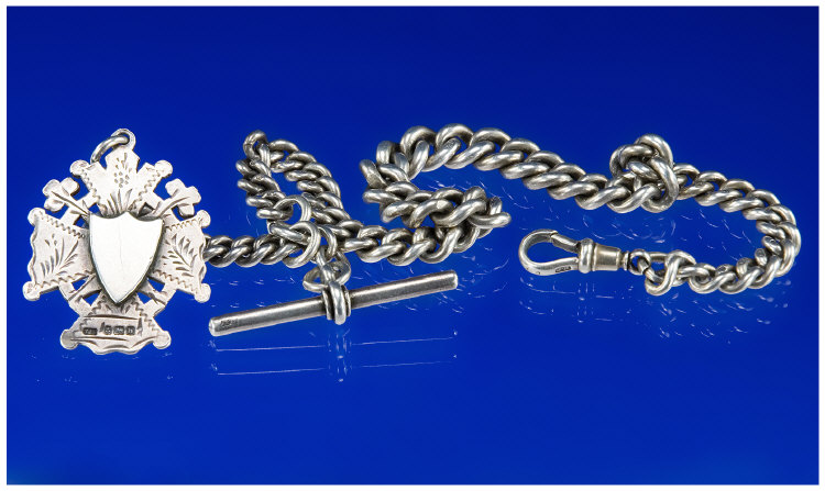 Appraisal: Silver Graduating Albert Chain With T-Bar Swivel Fastener And Fob