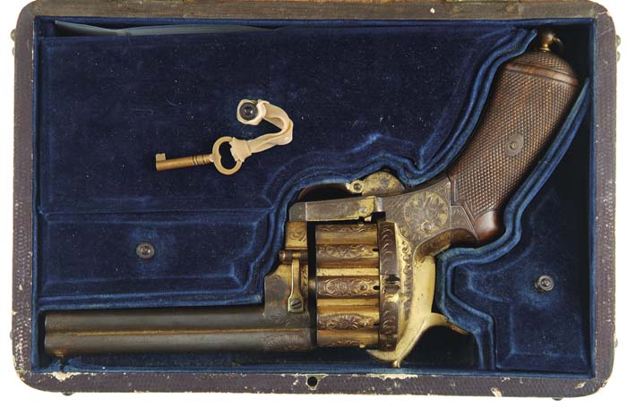 Appraisal: CASED VERY RARE AND UNUSUAL LEFACHEAUX -SHOT REVOLVER Cal mm