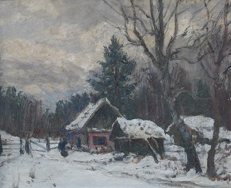 Appraisal: POLISH WINTER LANDSCAPE WITH FIGURE OIL B '' x ''