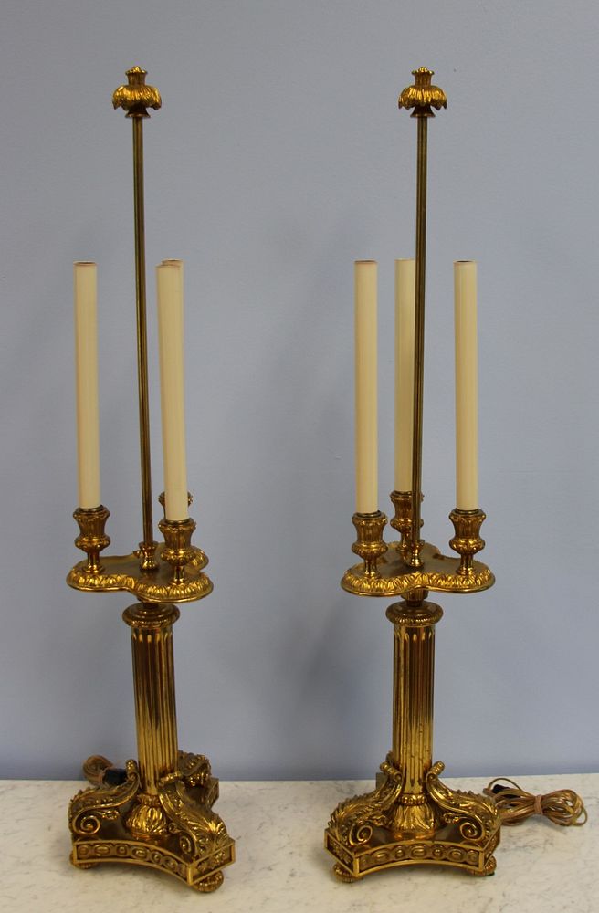 Appraisal: Pair Of Vintage And Fine Quality Gilt Bronze Lamps Great