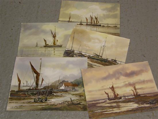 Appraisal: Keith Burtonshaw five watercolours of East Anglia all boating scenes