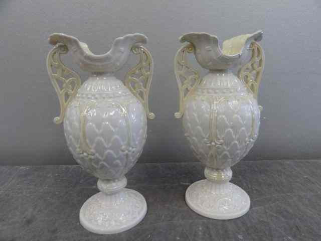 Appraisal: Belleek Pair of Diana Vases Second black mark From a