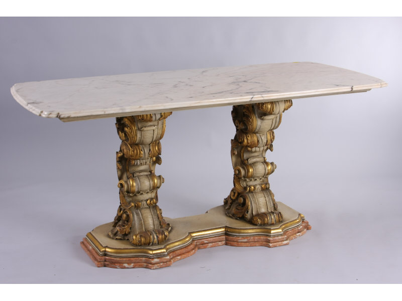 Appraisal: Italian Marble Top Console Table Early th c rectangular veined