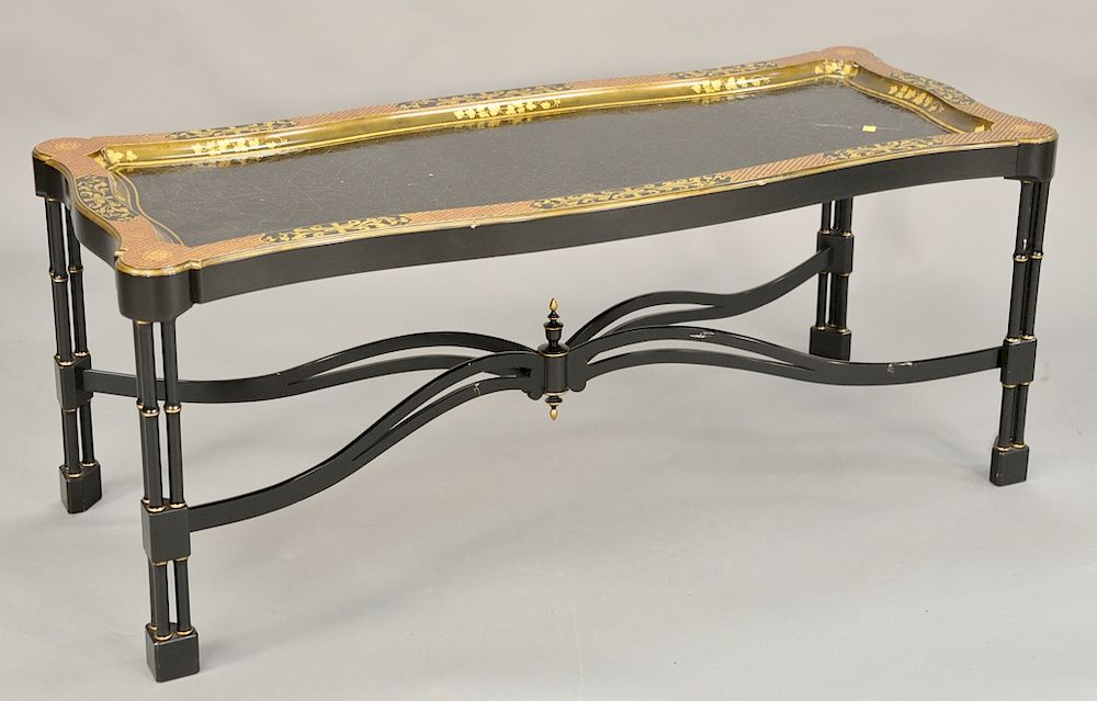 Appraisal: Rency style painted and gilt decorated low coffee table having