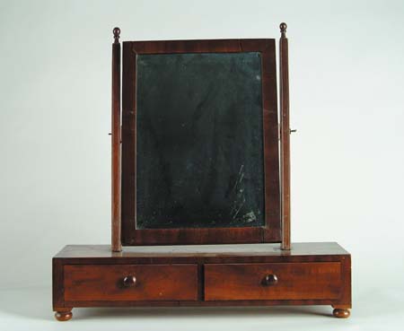 Appraisal: MAHOGANY TWO DRAWER DRESSING MIRROR Back of mirror signed R