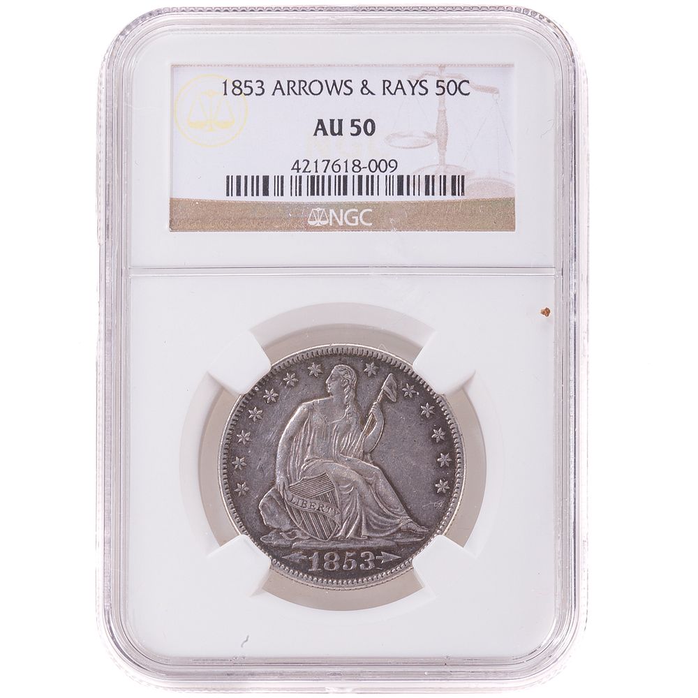 Appraisal: Arrows Rays Seated Half NGC AU- Always in demand both