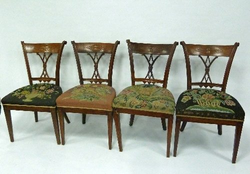 Appraisal: Four German late th Century walnut single chairs with scroll