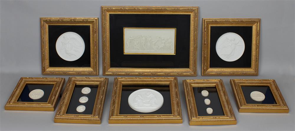 Appraisal: EIGHT GILTWOOD FRAMED NEOCLASSICAL RELIEF PLAQUES including four framed plaster