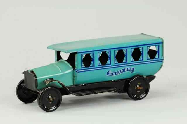 Appraisal: CHEIN ''JUNIOR BUS'' Lithographed tin done in blue body curtains