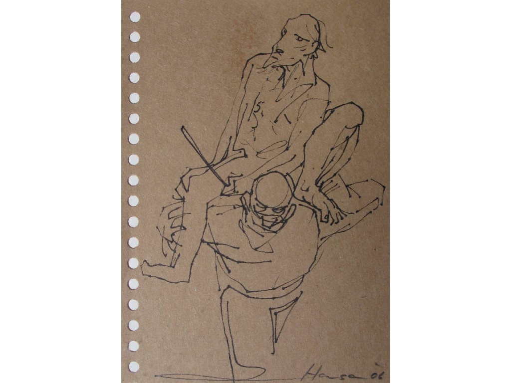 Appraisal: PETER HOWSON OBE b HE'S NOT HEAVY Ink sketch signed