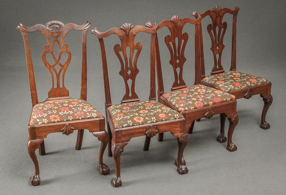 Appraisal: ASSEMBLED SET OF FOUR CHIPPENDALE WALNUT SIDE CHAIRS PHILADELPHIA CIRCA