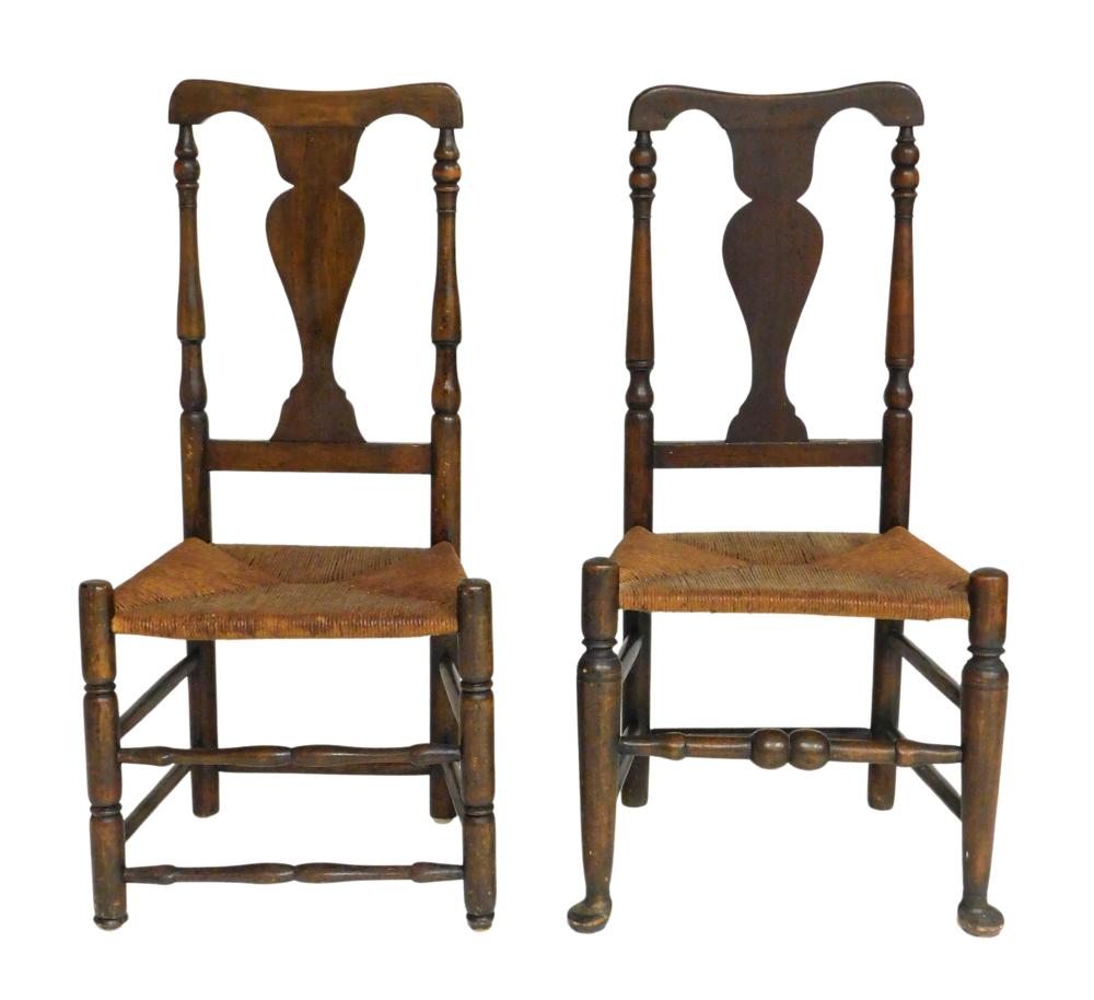 Appraisal: TWO SIMILAR EARLY QUEEN ANNE CHAIRS SHAPED CREST OVER SOLID