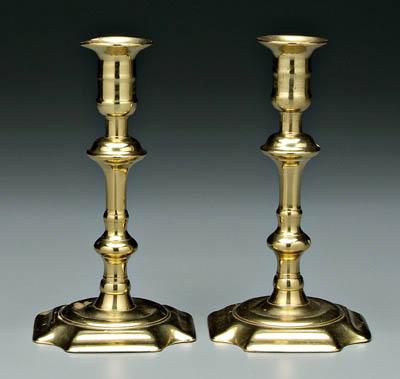 Appraisal: Pair th century brass candlesticks baluster posts above canted corner