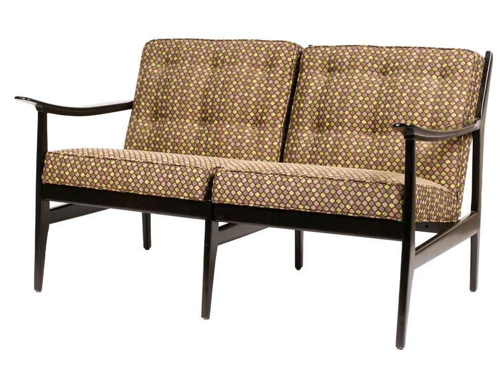 Appraisal: ITALIAN MID-CENTURY MODERN-STYLE SOFAebonized wood and brown green and taupe