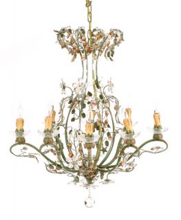 Appraisal: Italian Floral Motif Tole Chandelier Italian mid th century An