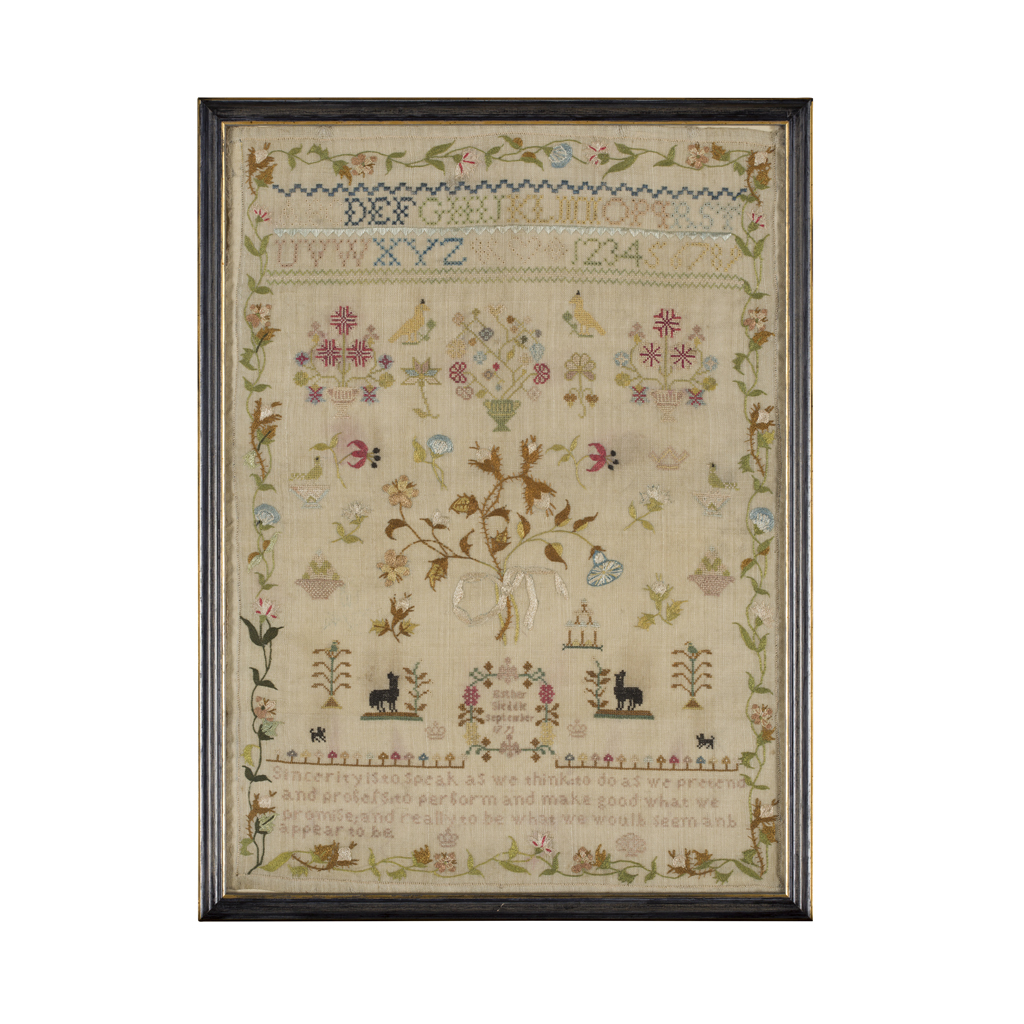 Appraisal: FRAMED NEEDLEWORK SAMPLER BY ESTHER SLEDDLE DATED of rectangular form