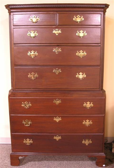 Appraisal: GEORGIAN STYLE MAHOGANY CHEST ON CHEST Nineteenth century the upper