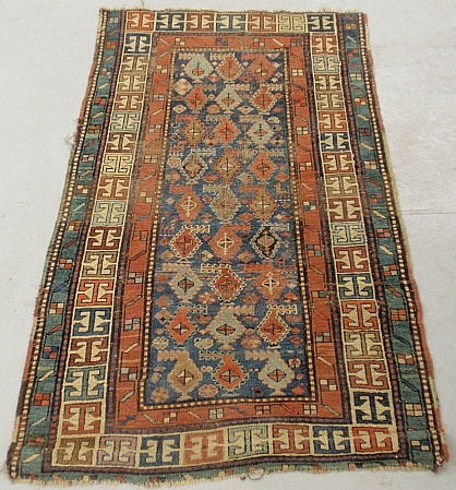 Appraisal: - Colorful Kazak oriental mat with geometric patterns x -