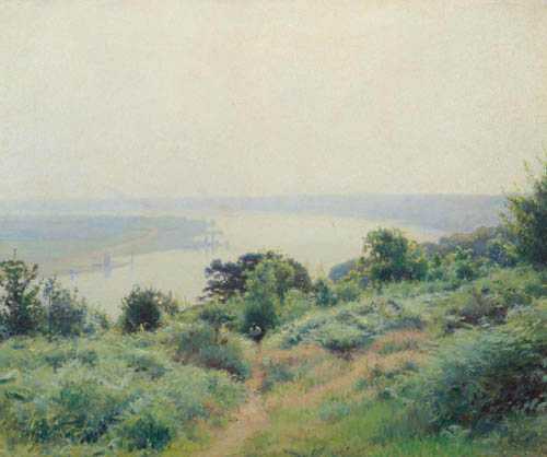 Appraisal: BINET VICTOR-JEAN-BAPTISTE-BARTHELEMY Rouen - St-Aubin-sur-Quillebeuf River landscape Oil on canvas