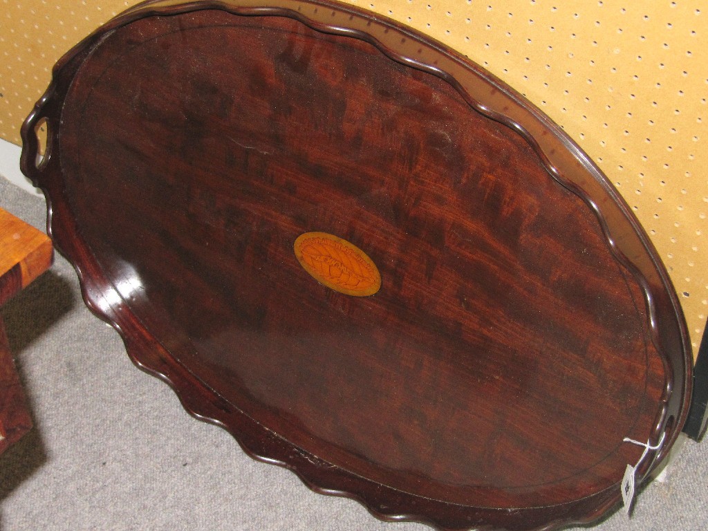 Appraisal: Edwardian mahogany inlaid double handled serving tray